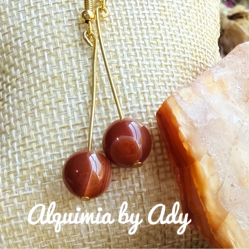 Reddish-Brown Bead Drop Earrings • Grounded Elegance - Picture 3 of 12
